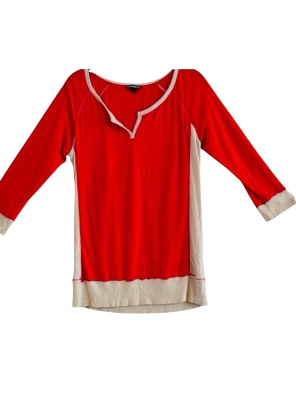 Express Colorblock Henley Red Gray 3/4 Sleeve Notch Neck Knit Top Size L